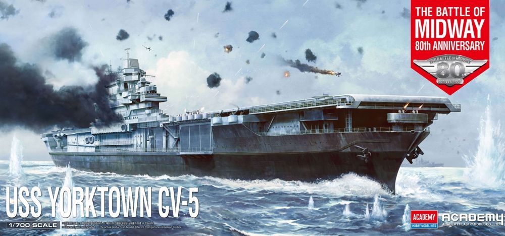 Academy 14229 US Navy USS Yorktown CV-5 Battle of Midway Aircraft Carrier Ship 1:700 Scale Plastic Model Kit