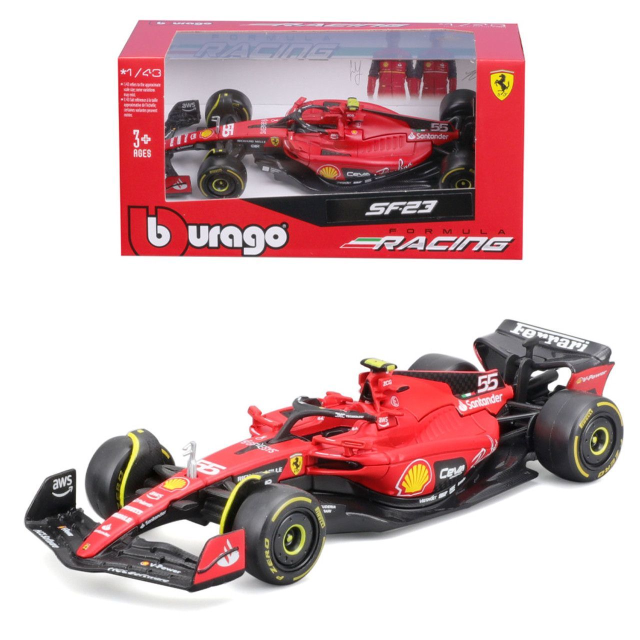 Bburago  18-36836S F1 2023 Ferrari SF-23 #55 Carlos Sainz 1:43 Scale Diecast Model