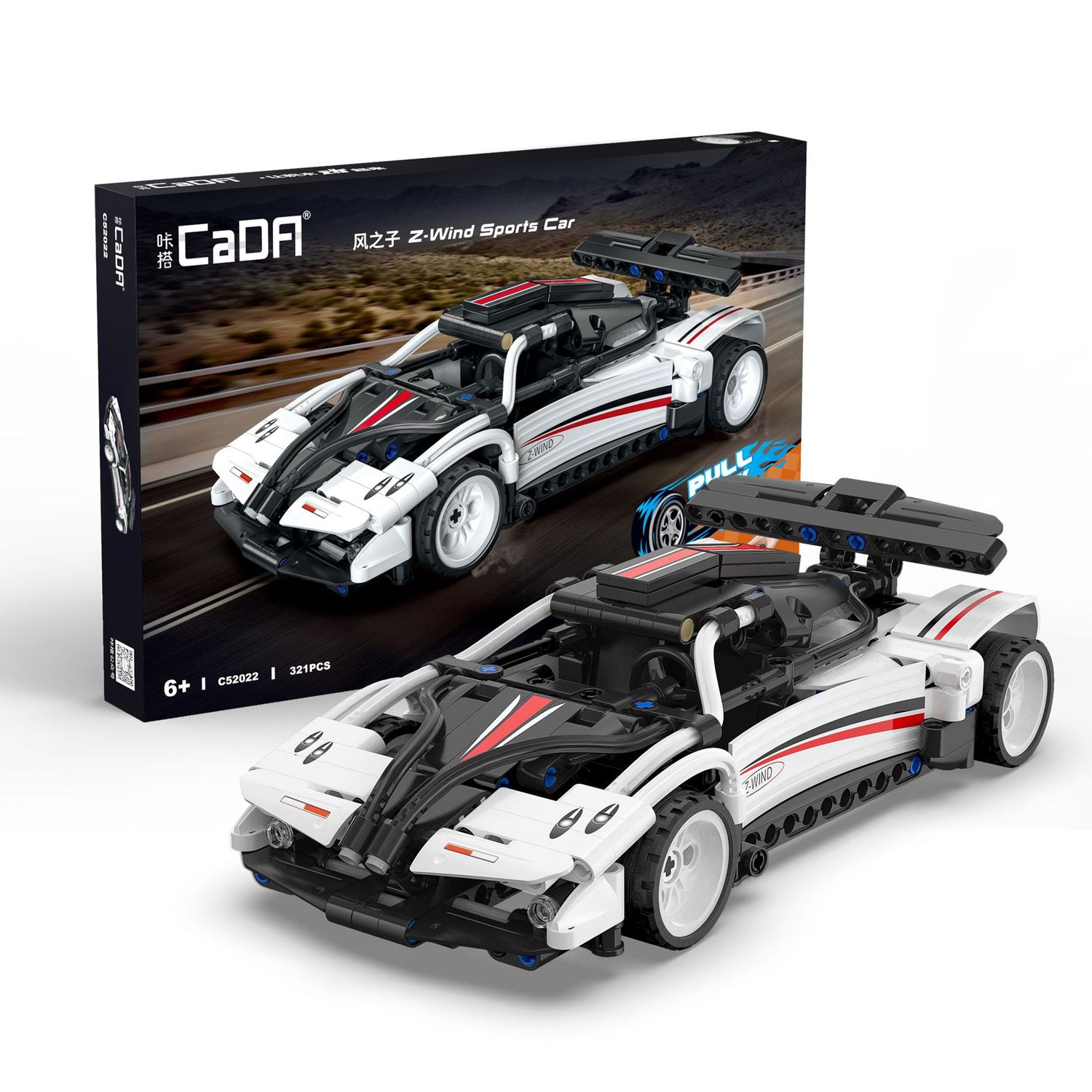 CaDA C52022W 1:18 Scale Pull back racing car - 321pcs Plastic Brick Construction Kit