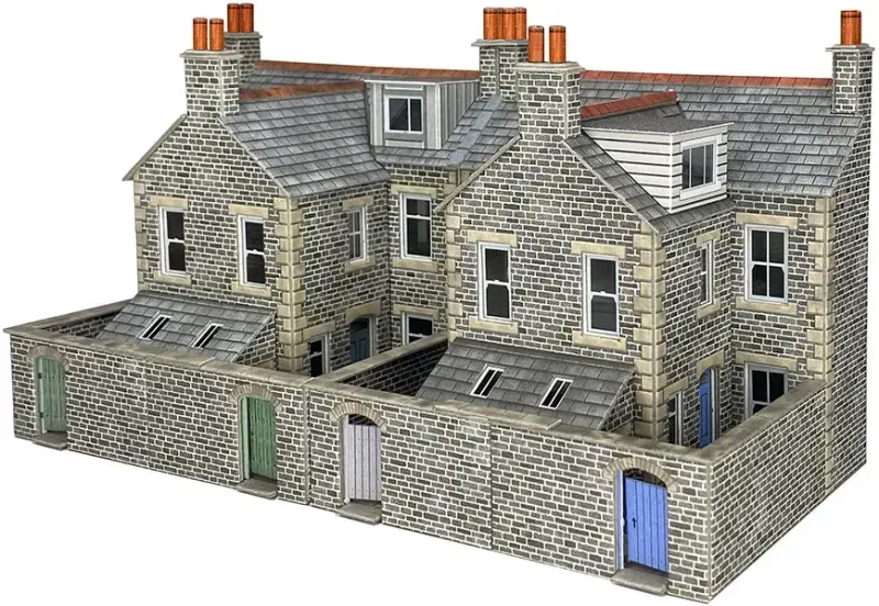 Metcalfe PO305 OO/HO Scale Low Relief Terraced House Backs In Stone Card Kit
