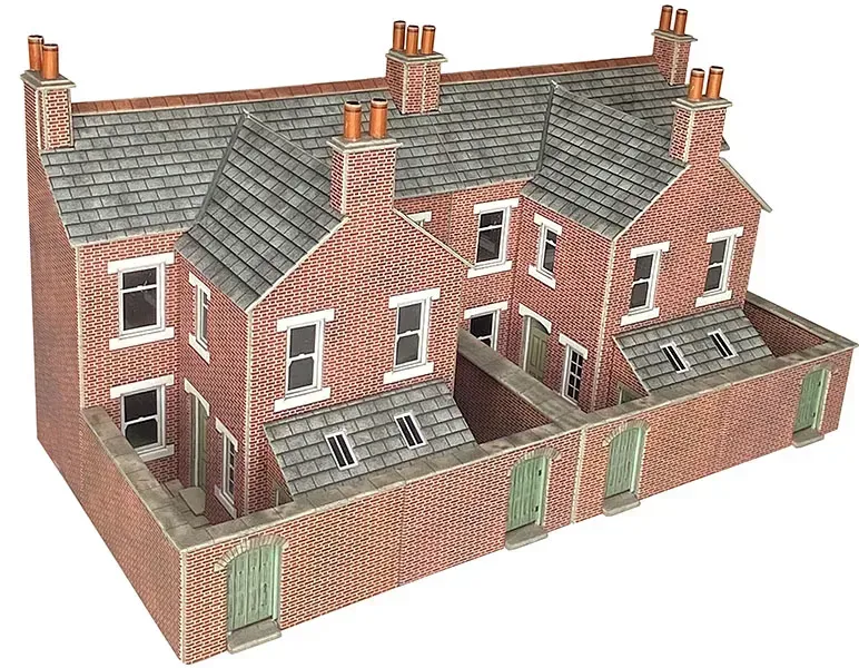 Metcalfe PO304 OO/HO Scale Low Relief Terraced House Backs In Red Brick Card Kit