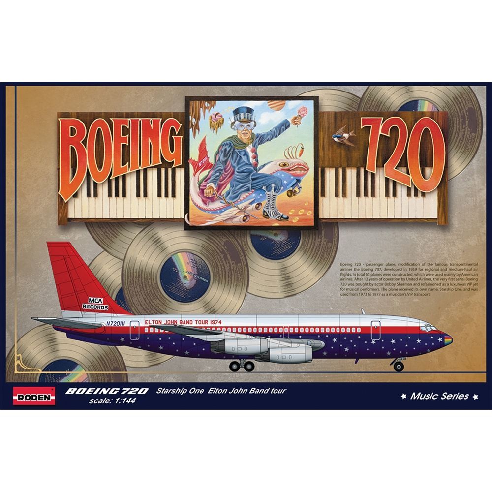 Roden 315  Boeing 720 'The Starship' Elton John Private Aircraft USA 1974 1:144 Scale Plastic Model Kit