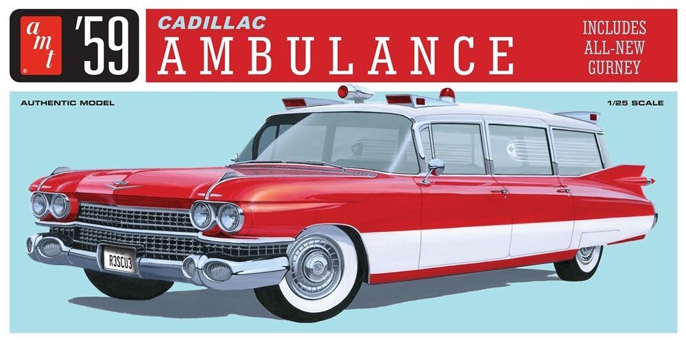 AMT 1935 1959 Cadillac Ambulance Car w/ Gurney 1:25 Scale Plastic Model Kit