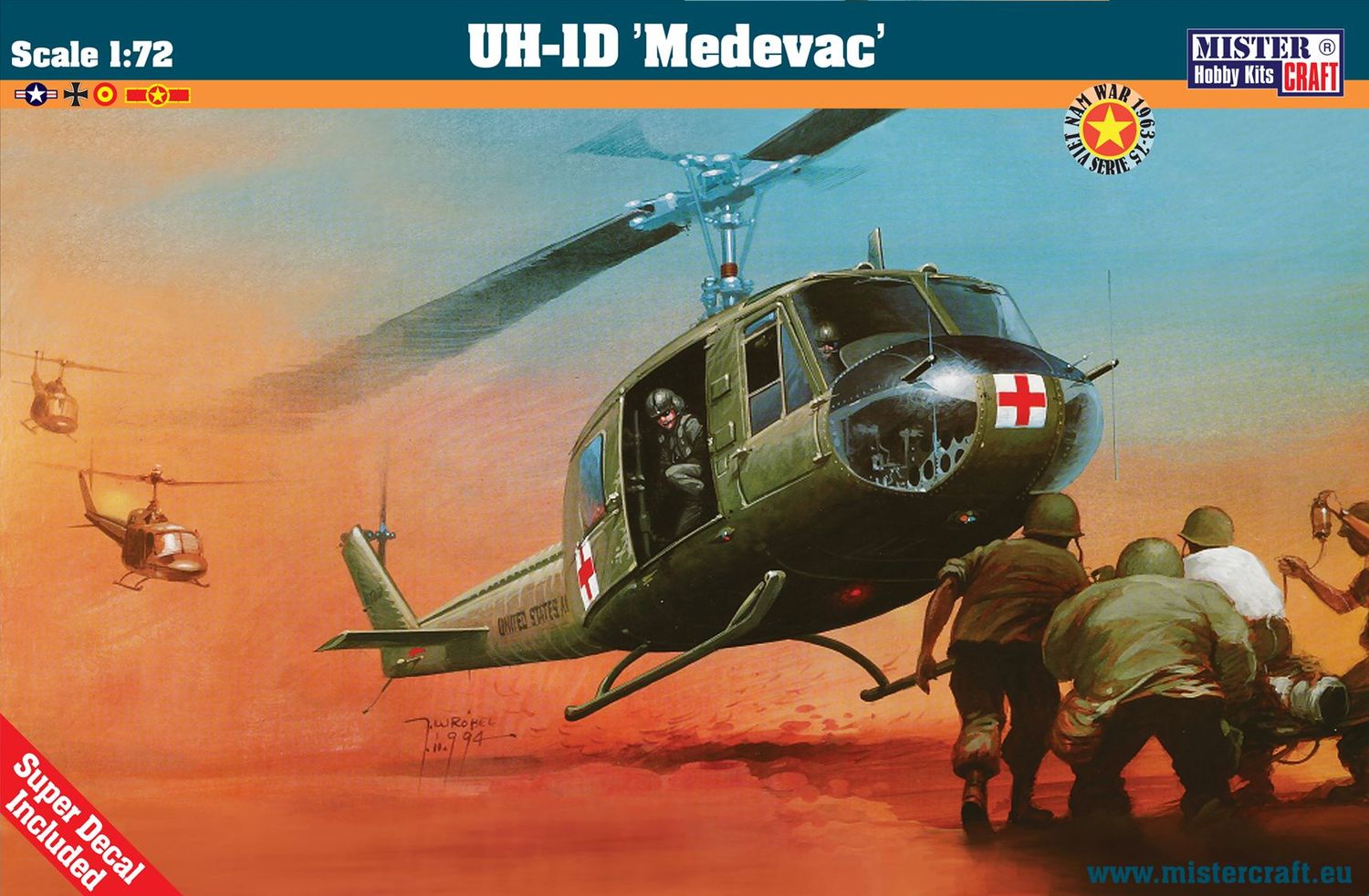 MisterCraft D-80 UH-1D Medivac Helicopter 1:72 Scale Plastic Model Kit