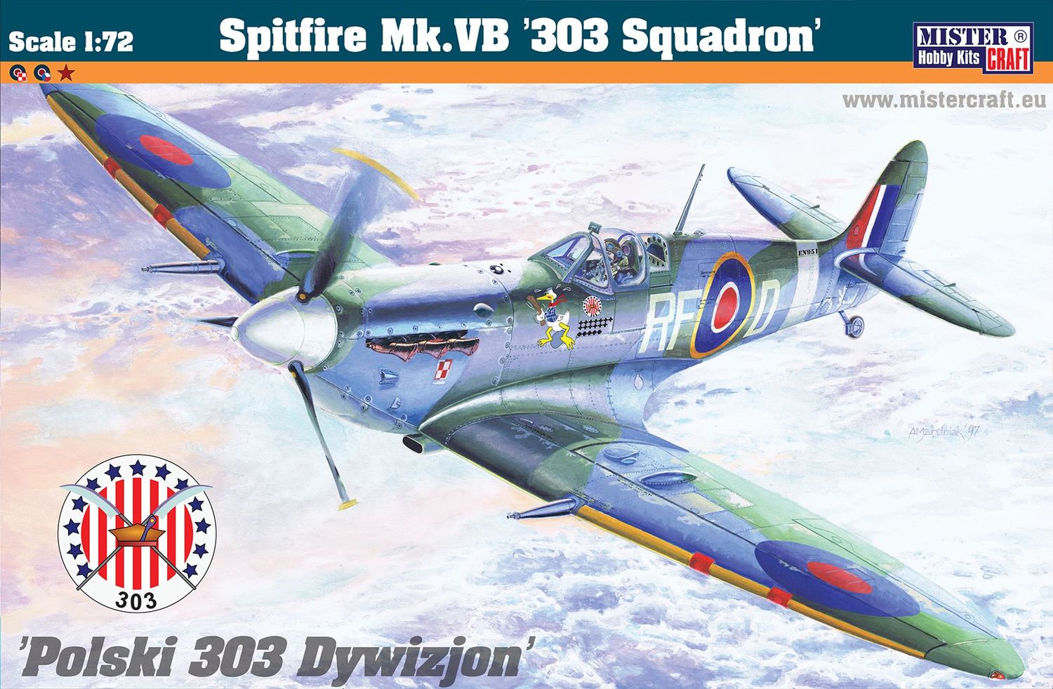 MisterCraft D-203 Supermarine Spitfire Mk.Vb 303 Squadron 1:72 Scale Plastic Model Kit