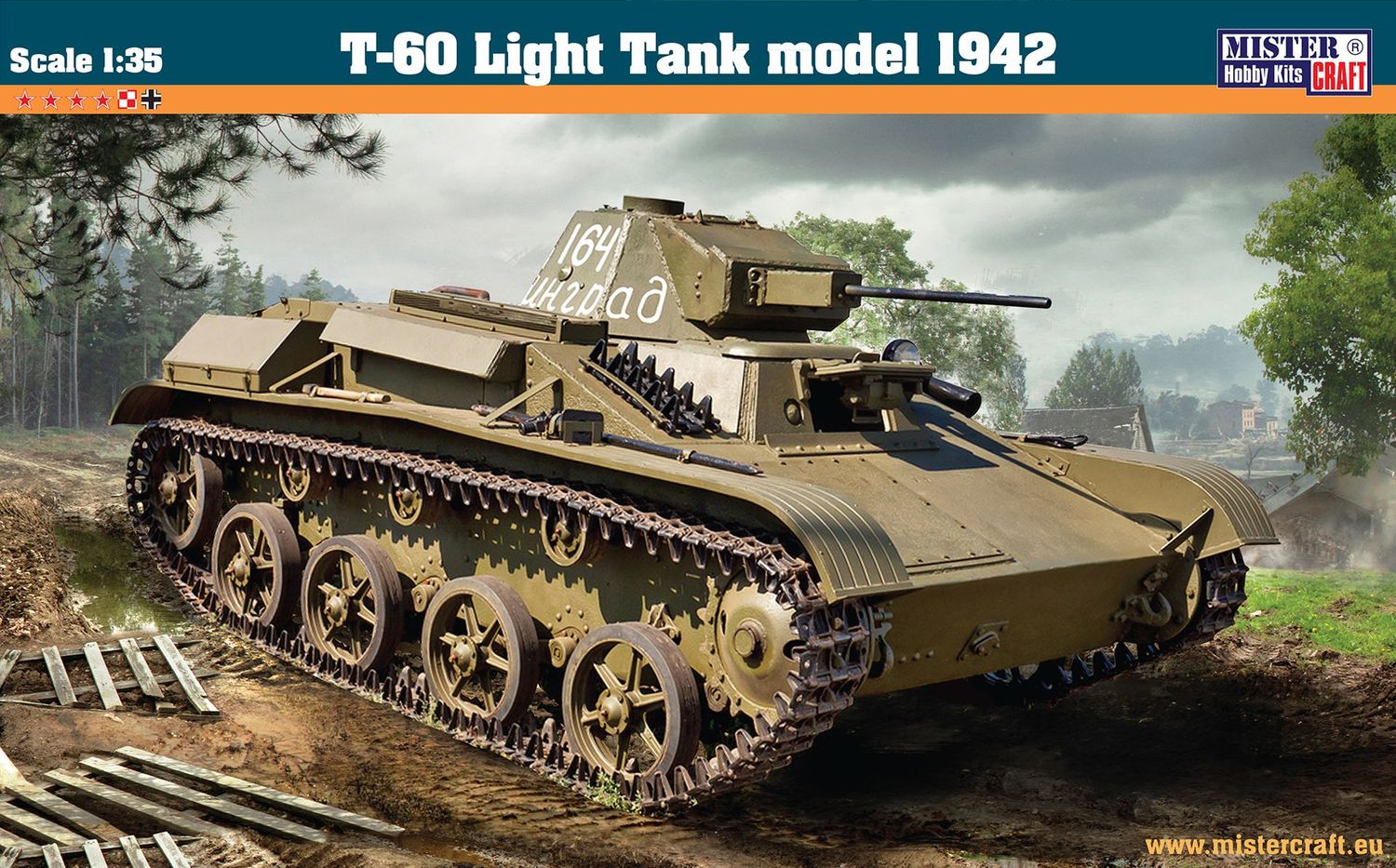 MisterCraft E-02 T-60 Light Tank Model 1942 1:35 Scale Plastic Model Kit