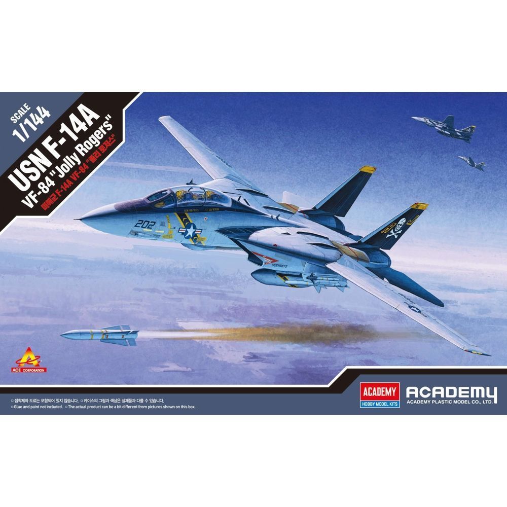 Academy 12626 US Navy F-14A Tomcat VF-84 Jolly Rogers Fighter Aircraft 1:144 Scale Plastic Model Kit