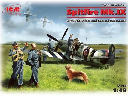 ICM 48801 Spitfire Mk.IX with RAF Pilots & Ground Personnel (7 Figures) 1:48 Scale Plastic Model Kit