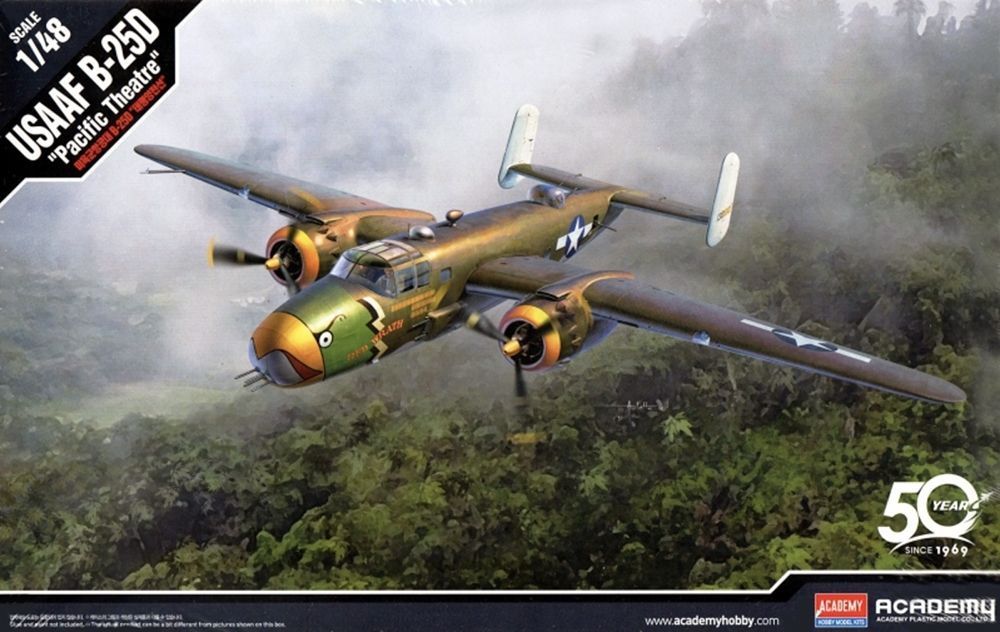 Academy 12328 USAAF B-25D Pacific Theatre Medium Bomber Aircraft 1:48 Scale Plastic Model Kit