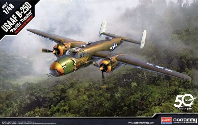 Academy 12328 USAAF B-25D Pacific Theatre Medium Bomber Aircraft 1:48 Scale Plastic Model Kit