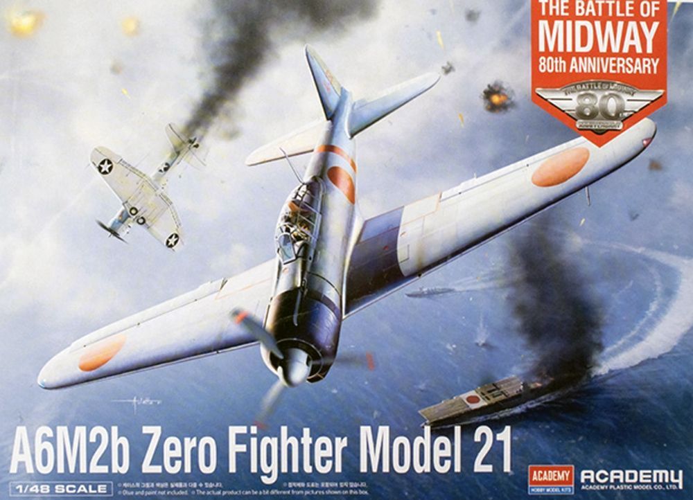 Academy 12352 Japanese Navy A6M2b Zero Model 21 Battle of Midway Fighter Aircraft 1:48 Scale Plastic Model Kit