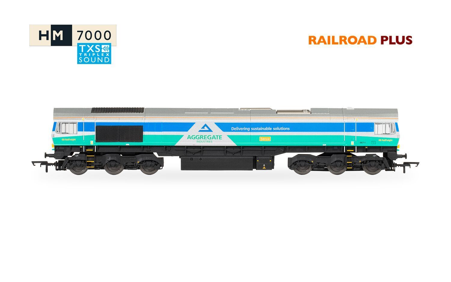 Hornby R30428TXS RailRoad Plus: Class 66 - Aggregates Industries - 66711 'Sence' (DCC Sound Fitted)
