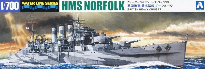 Aoshima 06744 HMS Norfolk Heavy Cruiser Waterline Series 1:700 Scale Plastic Model Kit Aoshima 06744 HMS Norfolk Heavy Cruiser Waterline Series 1:700 Scale Plastic Model Kit