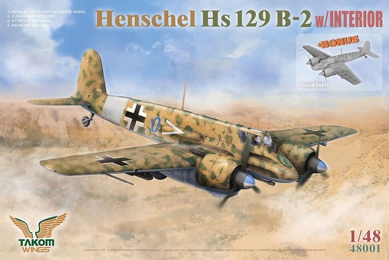 Takom No 48001 German Air Force Henschel Hs 129 B-2 1:48 Scale Plastic Model Kit Takom No 48001 German Air Force Henschel Hs 129 B-2 1:48 Scale Plastic Model Kit