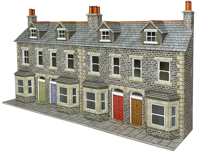 Metcalfe PO303 OO/HO Scale Low Relief Terraced House Fronts In Stone Card Kit