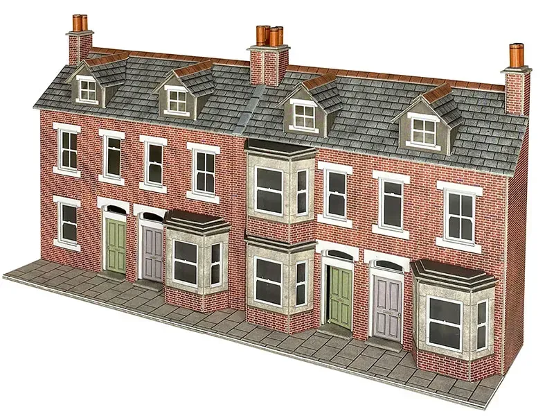 Metcalfe PO302 OO/HO Scale Low Relief Terraced House Fronts In Red Brick Card Kit