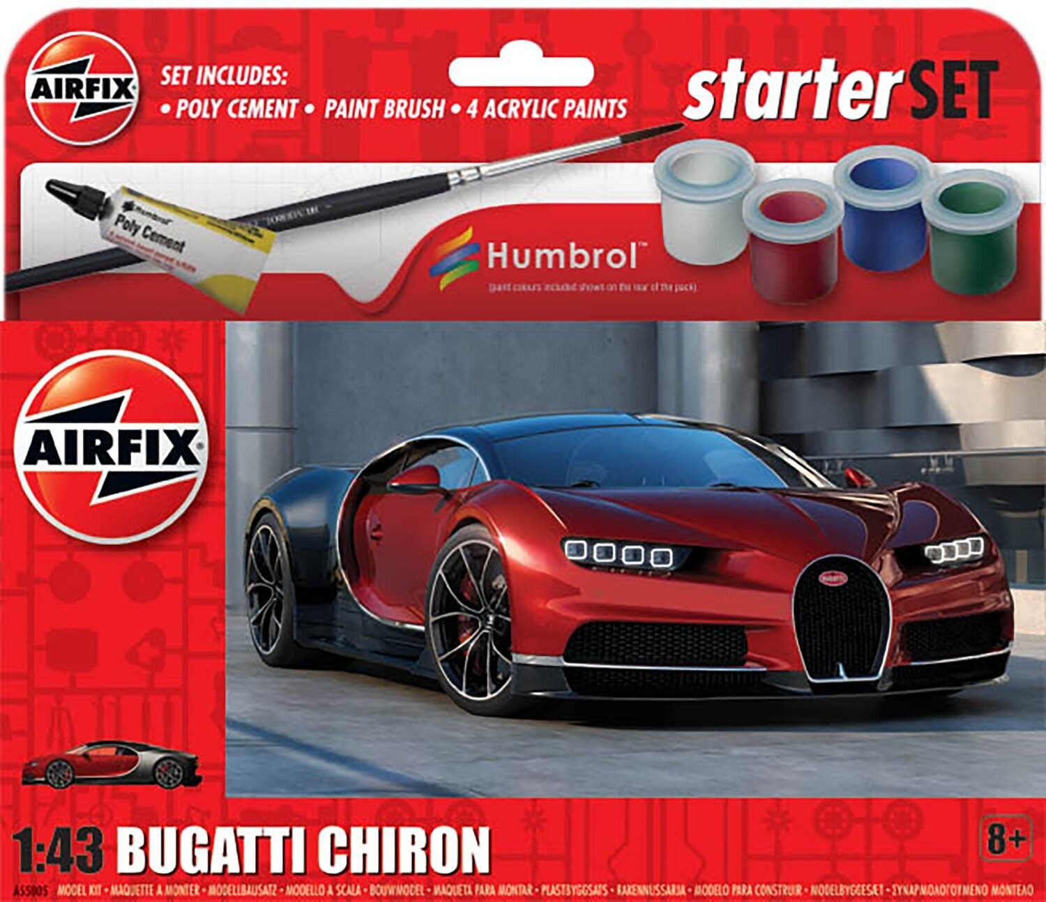 Airfix A55005 Small Starter Set Bugatti Chiron 1/43 Scale Plastic Model Kit