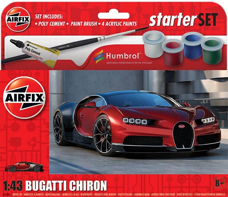 Airfix A55005 Small Starter Set Bugatti Chiron 1/43 Scale Plastic Model Kit