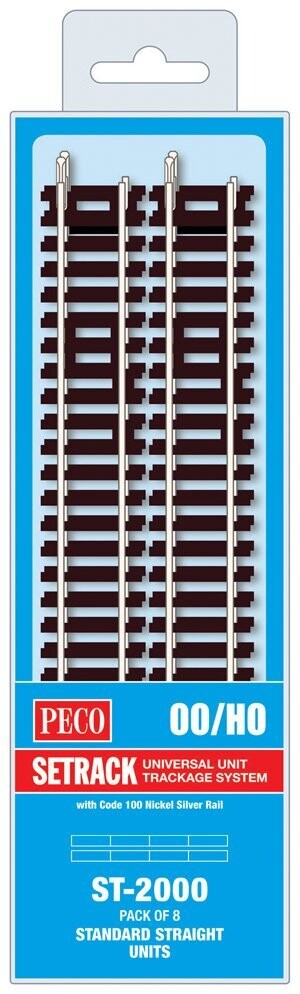 Peco ST-2000 Standard Straight 168mm (Pack of 8) Code 100 OO/HO Gauge