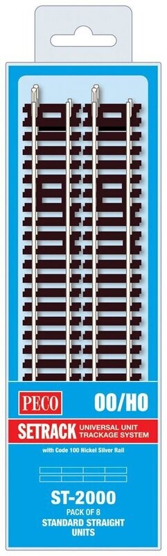 Peco ST-2000 Standard Straight 168mm (Pack of 8) Code 100 OO/HO Gauge
