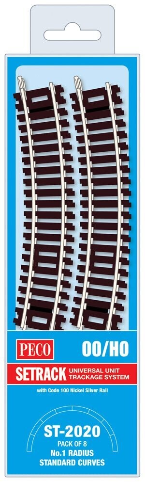 Peco ST-2020 Standard Curve, 1st Radius (Pack of 8) Code 100 OO/HO Gauge Peco ST-2020 Standard Curve, 1st Radius (Pack of 8) Code 100 OO/HO Gauge