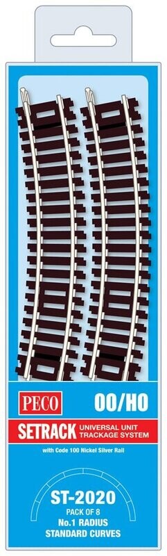 Peco ST-2020 Standard Curve, 1st Radius (Pack of 8) Code 100 OO/HO Gauge Peco ST-2020 Standard Curve, 1st Radius (Pack of 8) Code 100 OO/HO Gauge