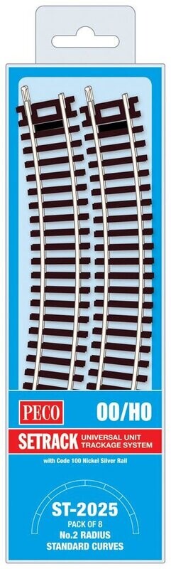 Peco ST-2025 Standard Curve, 2nd Radius (Pack of 8) Code 100 OO/HO Gauge Peco ST-2025 Standard Curve, 2nd Radius (Pack of 8) Code 100 OO/HO Gauge