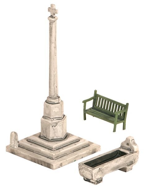 Wills Kits SS72 Village Scene, Bench, Horse Trough and Village Cross Kit OO/HO Gauge Wills Kits SS72 Village Scene, Bench, Horse Trough and Village Cross Kit OO/HO Gauge