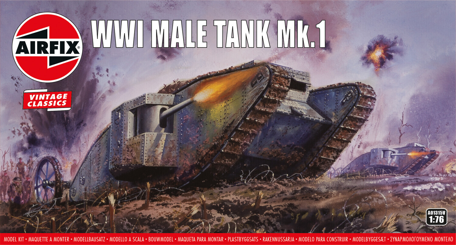 Airfix A01315V WWI Male Tank Mk.I 1/76 Scale Plastic Model Kit