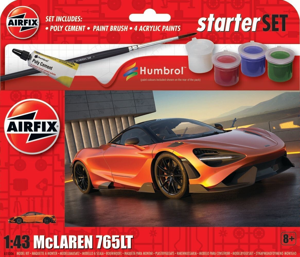 Airfix A55006 Starter Set - McLaren 765LT 1/43 Scale Plastic Model Kit Airfix A55006 Starter Set - McLaren 765LT 1/43 Scale Plastic Model Kit