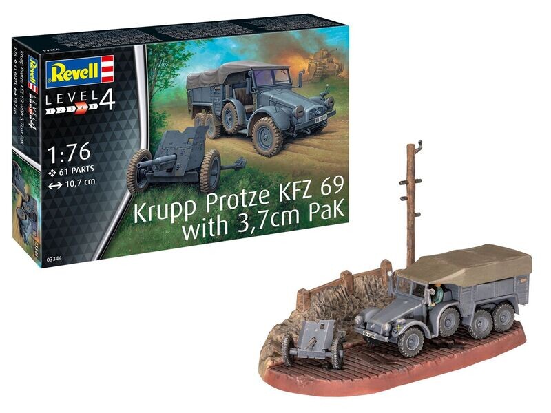 Revell 03344 Krupp Protze KFZ 69 with 3,7 cm Flak 1:76 Scale Plastic Model Kit Revell 03344 Krupp Protze KFZ 69 with 3,7 cm Flak 1:76 Scale Plastic Model Kit