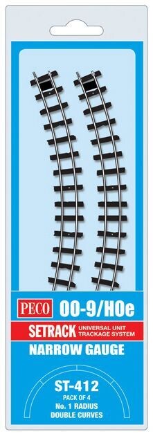 Peco ST-412 Pack of 4 Double Curve, 1st Radius Code 80 OO-9 Gauge Peco ST-412 Pack of 4 Double Curve, 1st Radius Code 80 OO-9 Gauge