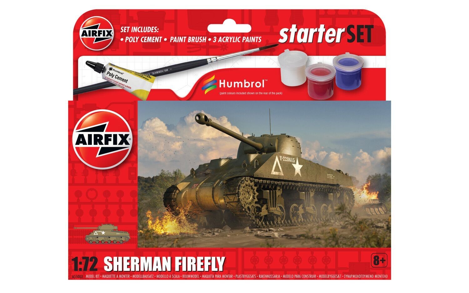 Airfix A55003 Starter Set - Sherman Firefly 1/72 Scale Plastic Model Kit