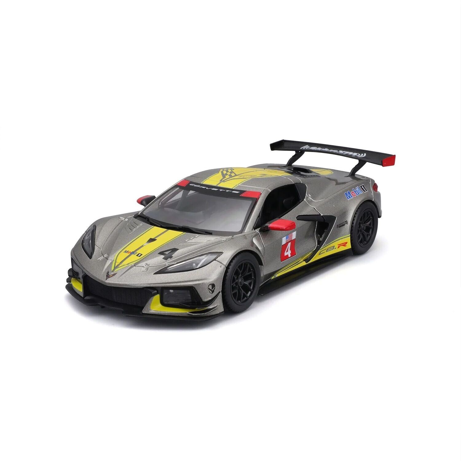 Bburago 18-28024 2020 Chevrolet Corvette C8R - #4 Silver 1:24 Scale Diecast Model Bburago 18-28024 2020 Chevrolet Corvette C8R - #4 Silver 1:24 Scale Diecast Model