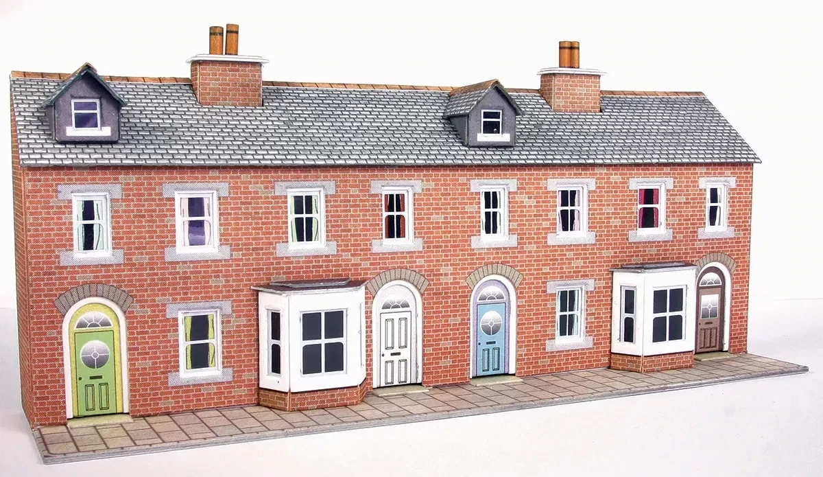 Metcalfe PN174 N Scale Low Relief Red Brick Terraced House Fronts Card Kit Metcalfe PN174 N Scale Low Relief Red Brick Terraced House Fronts Card Kit