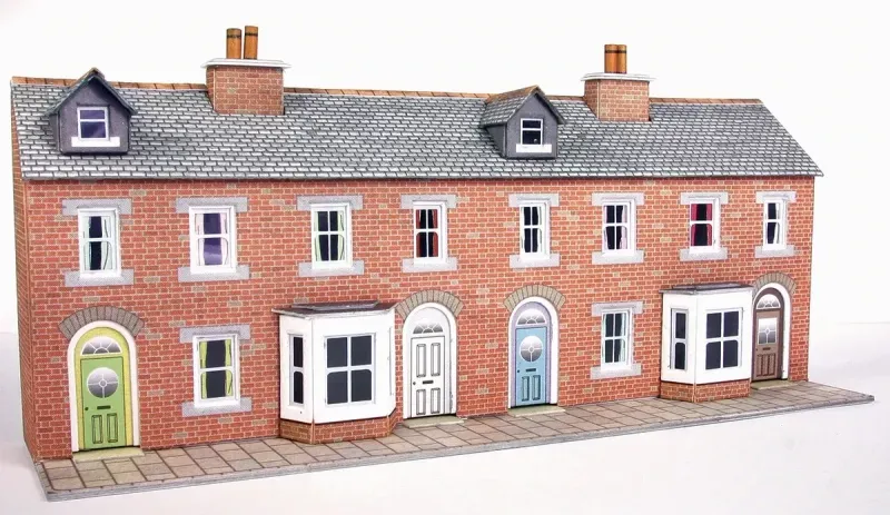 Metcalfe PN174 N Scale Low Relief Red Brick Terraced House Fronts Card Kit Metcalfe PN174 N Scale Low Relief Red Brick Terraced House Fronts Card Kit