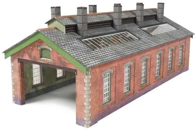 Metcalfe PN913 N Scale Red Brick Double Track Engine Shed Card Kit Metcalfe PN913 N Scale Red Brick Double Track Engine Shed Card Kit