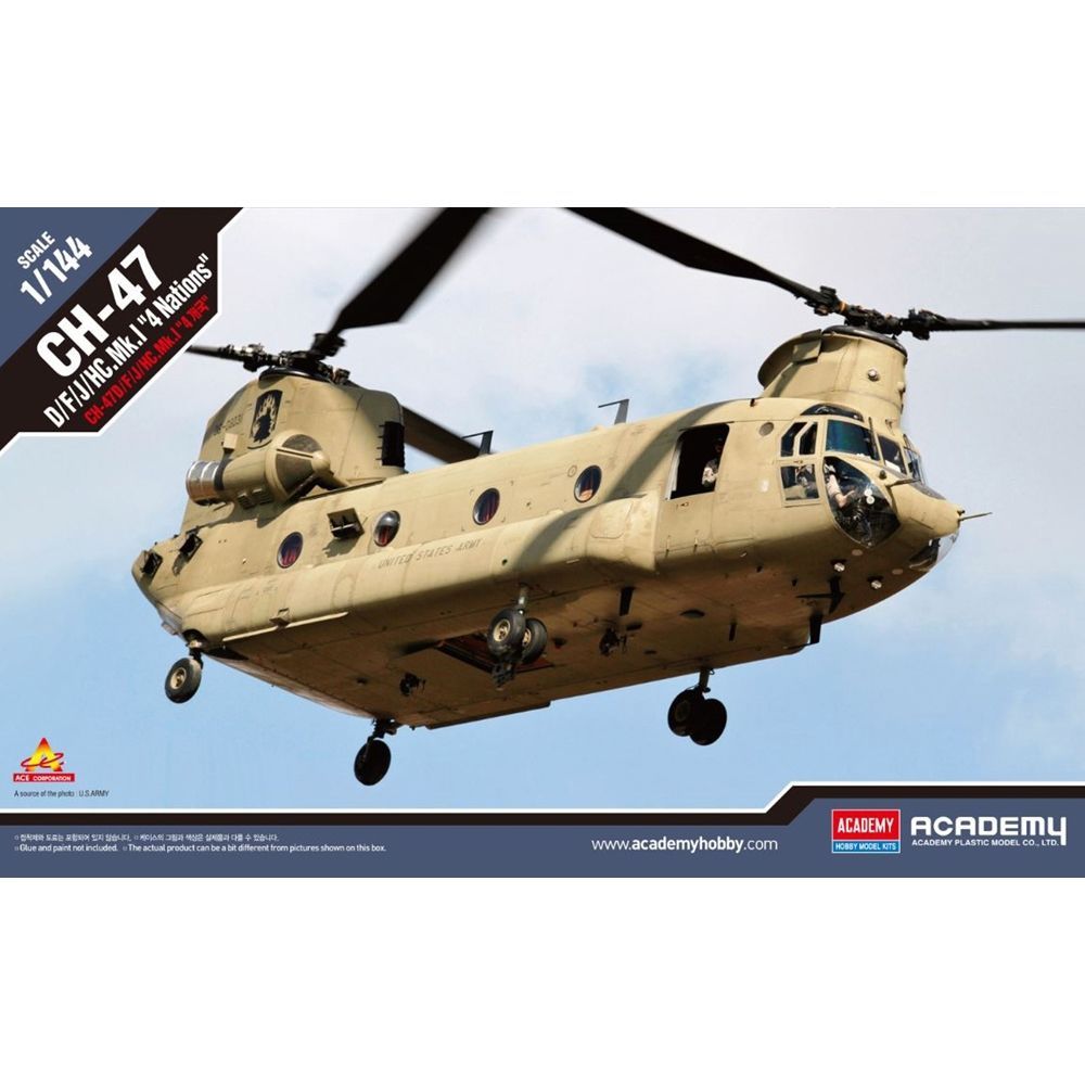 Academy 12624 CH-47 D/F/J/HC Mk 1 Chinook Academy 12624 CH-47 D/F/J/HC Mk 1 Chinook "4 Nations" 1/144 Scale Plastic Model Kit