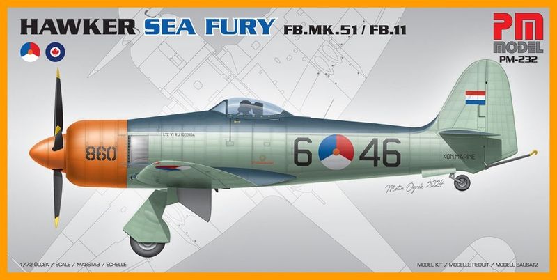 PM Model PM-232 Hawker Sea Fury FB-51 Dutch/FB-11 Canadian Fighter Aircraft 1:72 Scale Plastic Model Kit