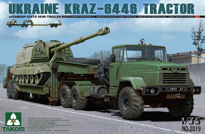 Takom No 02019 Ukrainian Army KrAZ-6446 Tractor & ChMZAP-5247G Semi-trailer 1:35 Scale Plastic Model Kit