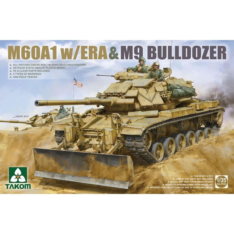 Takom No 02142 US M60A1 Main Battle Tank w/ERA & M9 Bulldozer Attachment 1:35 Scale Plastic Model Kit