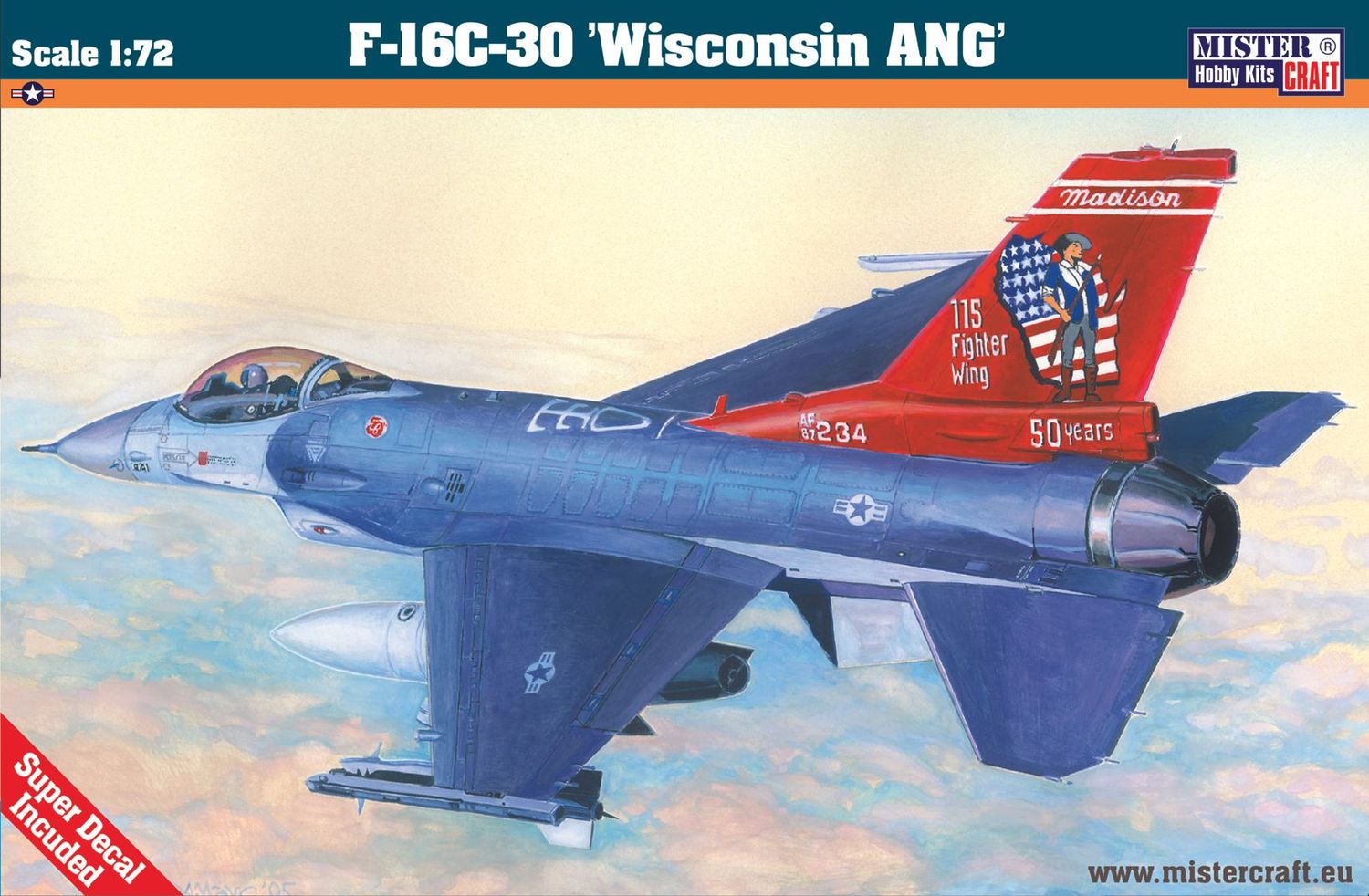 MisterCraft D74 F-16C-30 Wisconsin ANG 1:72 Scale Plastic Model Kit