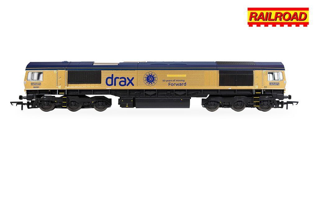 Hornby R30461 RailRoad: GB Railfreight - Class 66 - 66301 ‘Drax Power Station 50’ - Gold Livery (Drax 50th Anniversary) Era 11