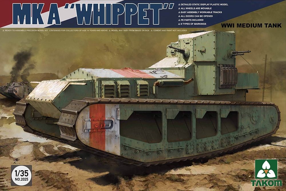 Takom No 02025 WWI Medium Tank Mk A Whippet  1/35 Scale Plastic Model Kit