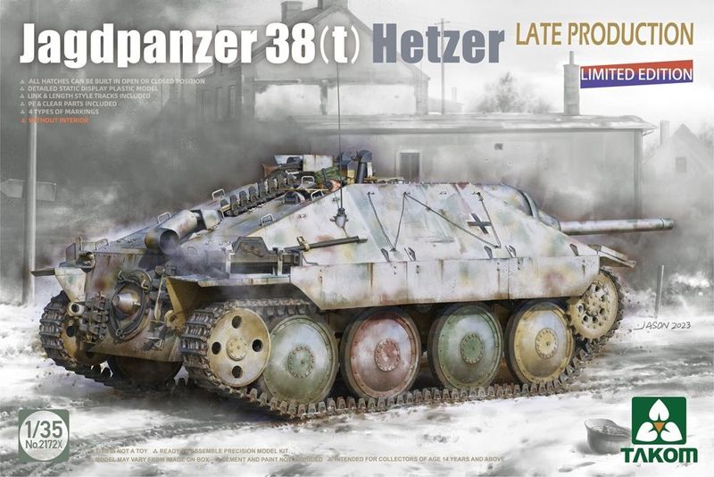 Takom No 2172X German WWII Jagdpanzer 38(t) Hetzer Late Production Limited Edition 1/35 Scale Plastic Model Kit Takom No 2172X German WWII Jagdpanzer 38(t) Hetzer Late Production Limited Edition 1/35 Scale Plastic Model Kit
