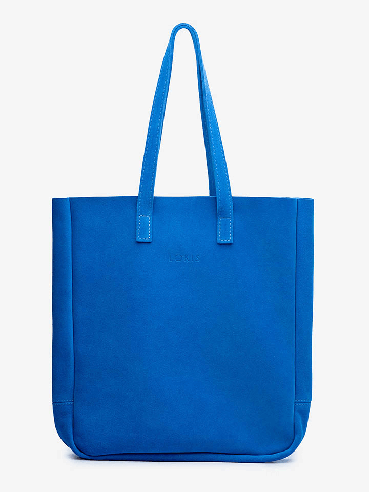 сумка шоппер ярко-синий лазурный на молнии замша
