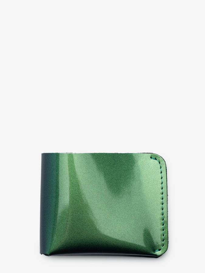 Зеленый металлик бумажник из натуральной кожи