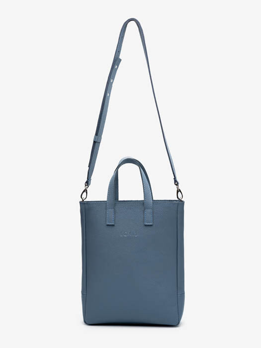 сумка мини-шоппер серо-голубой на молнии