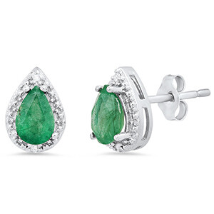 Pear Shaped Emerald and Diamond Earrings