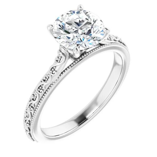 1.6 CT Round Lab Grown Diamond Solitaire with Vintage Decorative Band